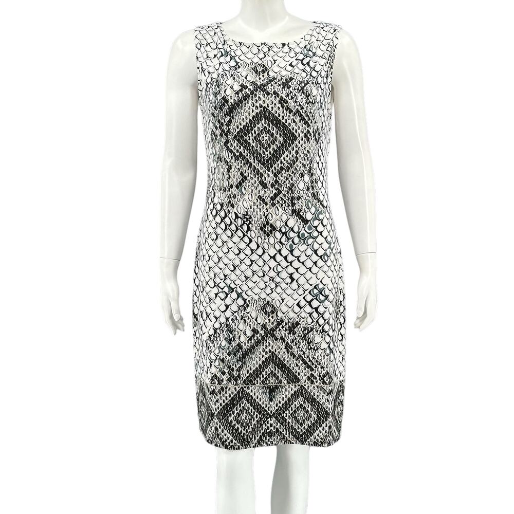 Hale Bob Dress Womens Medium Ivory Cream Black Sheath Sleeveless Stretch Strappy